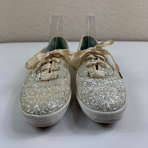 Keds X Kate Spade New York Champion Gold Glitter Sneakers US 10 Ribbon Lace Up - Picture 2 of 15